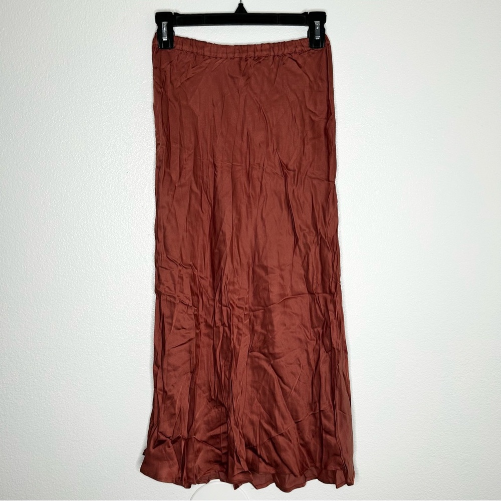 Young Fabulous & Broke Felicity Womens Rust Brown Satin Pull-On Midi Skirt XS